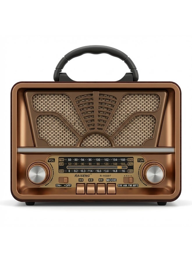 راديو متعدد الموجات FM/AM/SW - مشغل USB/TF/BT ومكبر صوت Hi-Fi - بطارية قابلة لإعادة الشحن وضوء كشاف - موديل R-7133BT - Image 2